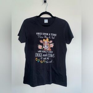 Custom “Dogs and Cows” Lover Black T-shirt Ladies Small